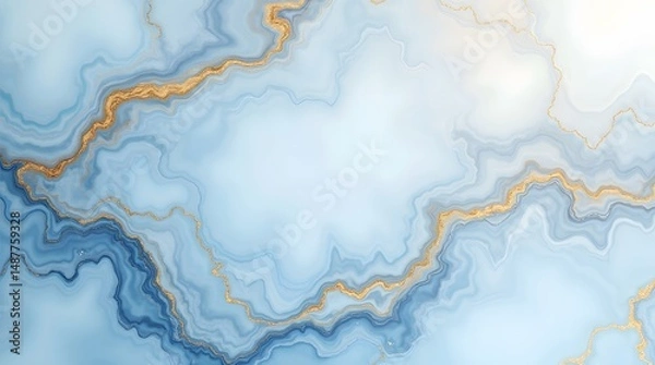 Obraz Soft Blue Marble Background with Elegant Gold Veins  Luxury Texture.