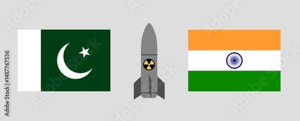 Fototapeta Pakistan India Nuclear Tensions with Missile and National Flags Symbolizing Regional Conflict and Global Security Concerns