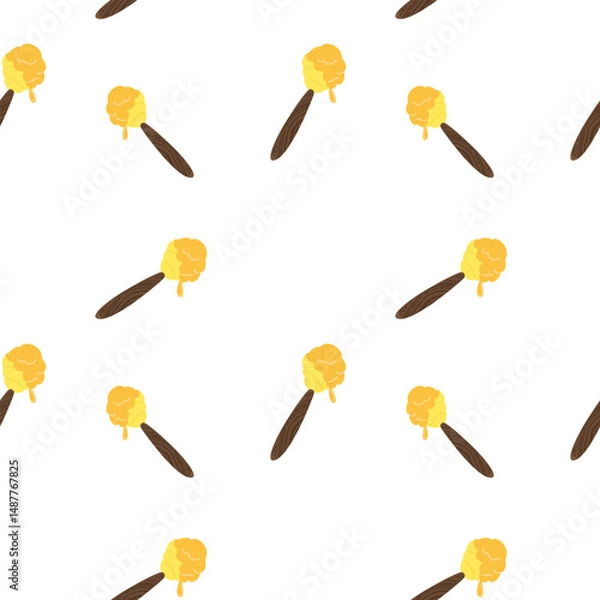 Obraz Seamless pattern with wooden spoons and dripping honey hand drawn with trendy textures. Flat vector illustration