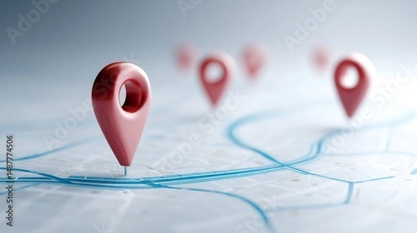 Obraz Location pinpoints on a roadmap symbolizing navigation and strategic positioning