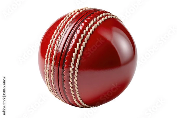 Fototapeta Cricket Ball Close-Up: A detailed, high-angle shot of a vibrant red cricket ball with prominent stitching, emphasizing its texture and the essence of sportsmanship.
