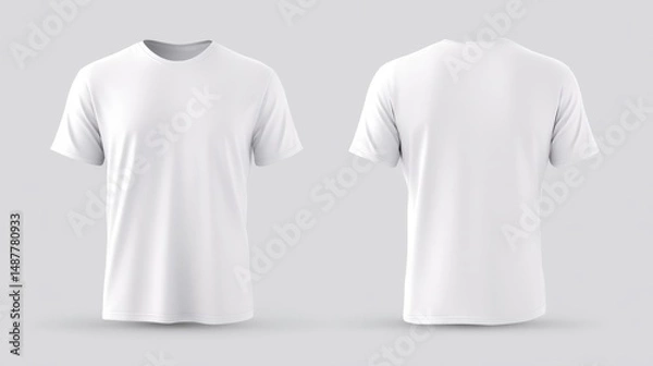 Fototapeta Plain White T-Shirt Mockup for Men and Women Displaying Front and Back View, Ideal for Apparel Design, Branding, and Promotional Use