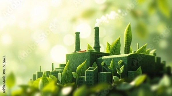 Obraz Leaf Factory Representing Green Manufacturing
