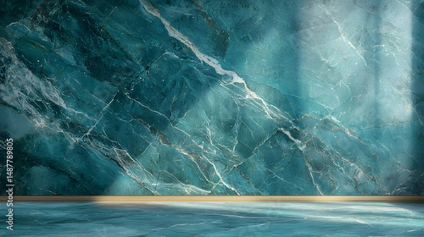 Fototapeta Luxury polished marble surface in deep teal elegant texture stone background modern interior design sophisticated environment