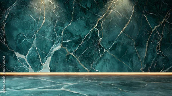 Fototapeta Elegant deep teal marble surface luxury interior design polished stone background modern environment captivating viewpoint