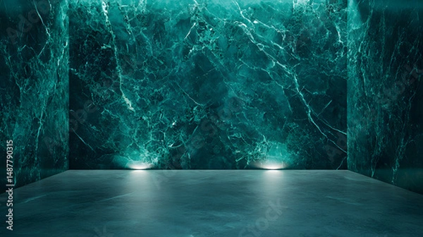 Fototapeta Elegant teal polished marble surface in luxurious setting stone background interior design modern aesthetics