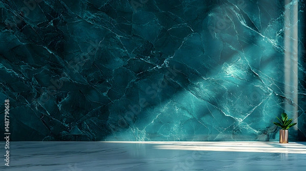 Fototapeta Elegant deep teal marble polished stone luxury surface modern interior soft lighting textured background