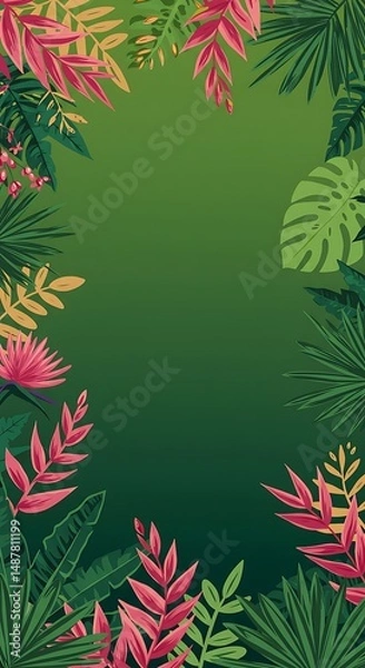 Obraz Tropical Paradise Green Background With Leaves Frame Illustration