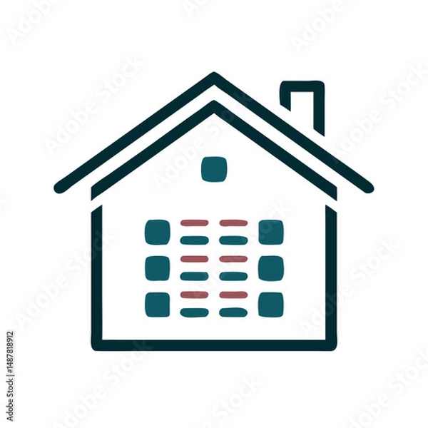 Fototapeta House with multicolored vertical window slits and teal roof