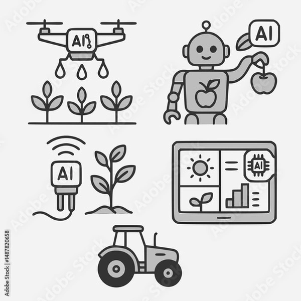 Obraz Set of AI in agriculture icons.