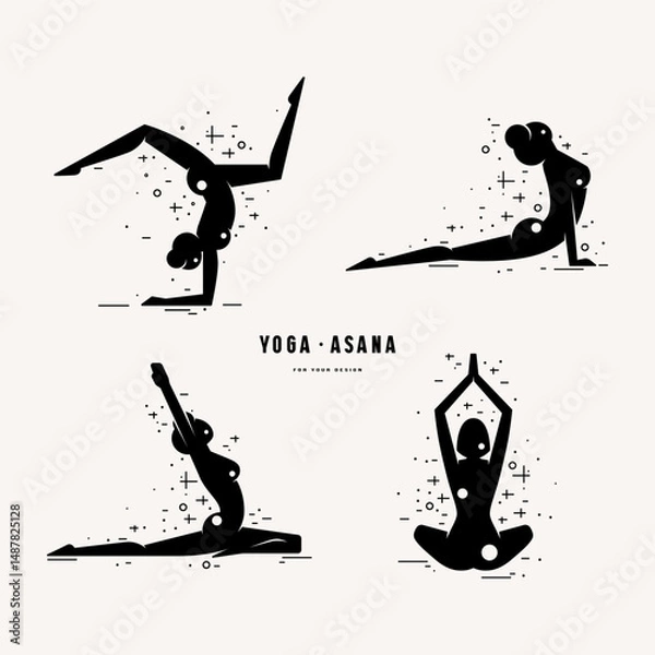 Obraz Illustration of girls doing yoga asanas. Stylized silhouette set for your design. Black print on white background