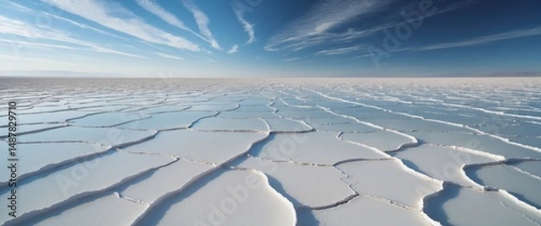 Fototapeta Breathtaking Aerial View of the Uyuni Salt Flats in Bolivia Under a Striped Sky.