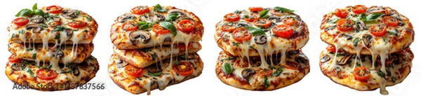 Obraz Pizza Stacks with Tomatoes, Mushrooms, Basil and Melted Cheese