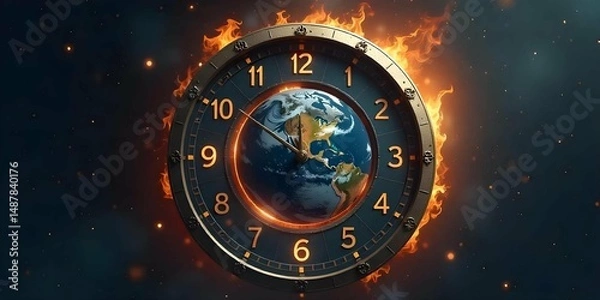 Obraz big and old  clock time west very critical time with earth. Desert, Ice, Everest, with clock.