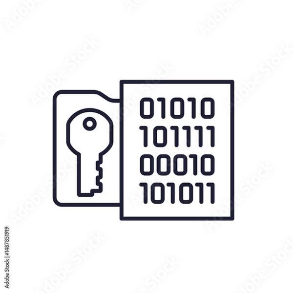 Fototapeta data encryption line icon with binary code and key