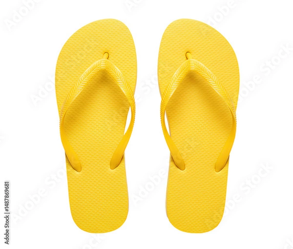 Fototapeta yellow flip flops png. yellow summer flip flop top view png. flip flops flat lay isolated. summertime garment flip flops for tropical vacation or poolside beachwear isolated