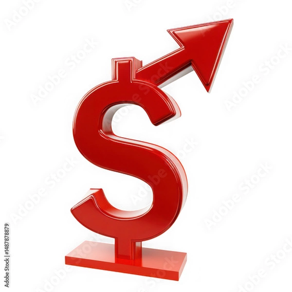 Fototapeta Red dollar sign with arrow isolated on transparent background