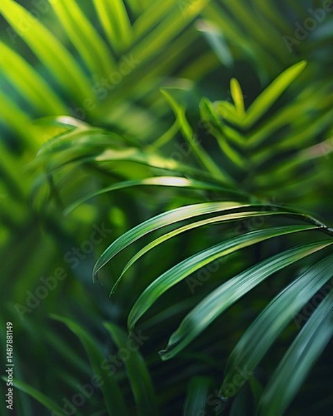 Obraz Close-up of lush tropical palm leaves in soft natural light