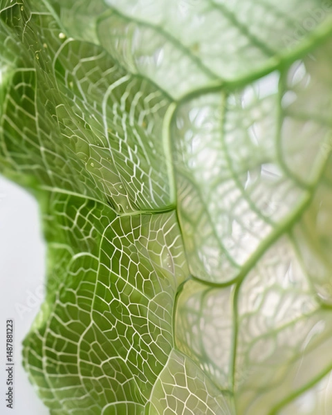 Obraz Macro of translucent green leaf showing detailed vein structure