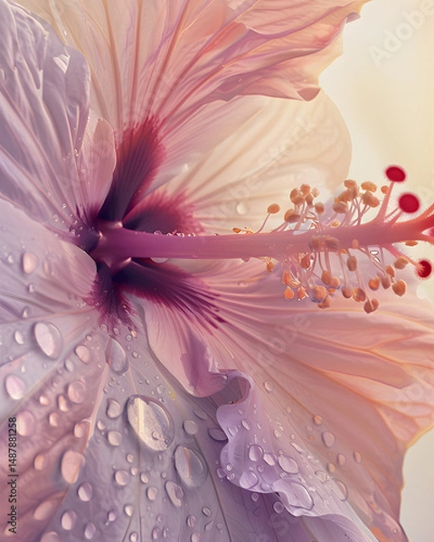 Obraz Hibiscus flower macro with water droplets and soft light