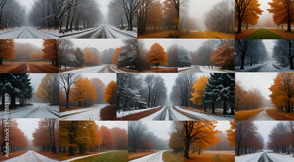 Fototapeta a collage of serene autumn and winter scenes,generative.ai
