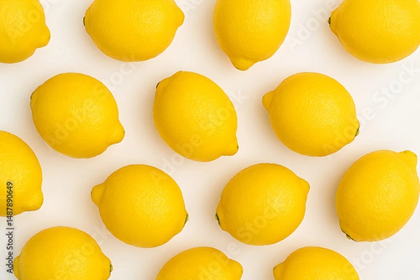Fototapeta A realistic digital photograph top view on a lot of lemons isolated on a pure white studio background