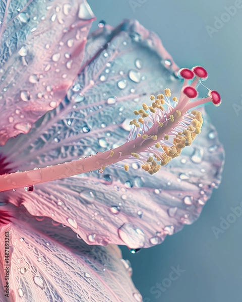 Obraz Macro of hibiscus flower with water droplets and pastel tones