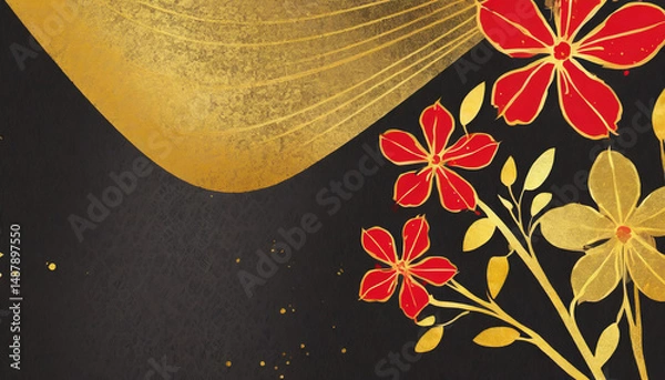 Obraz 赤と金の和風な洗練されたデザインのテクスチャ・背景素材