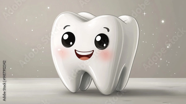 Fototapeta Happy tooth on counter with sparkles