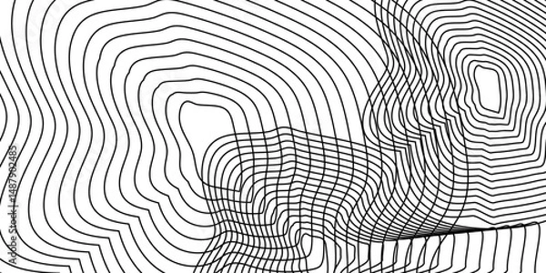 Obraz Landscape geodetic topographic map background. Black topographic lines. Line texture. Transparent background, vector.