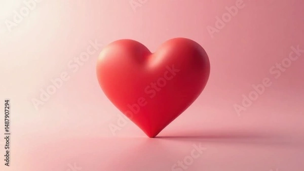 Fototapeta A playful 3D heart like button icon with a smooth bounce animation effect, soft pink to red gradient, shadow beneath .
