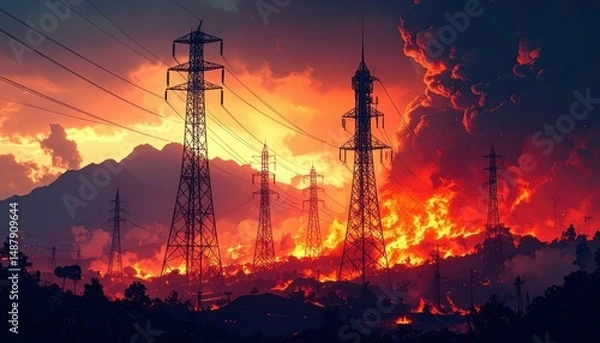 Fototapeta Dramatic Disaster Impacting Critical Infrastructure and Communication Systems