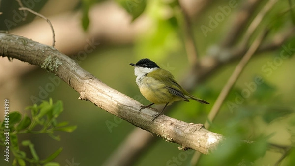 Fototapeta A Cyprus warbler (Sylvia melanothorax) perched gracefully on a beautiful branch.