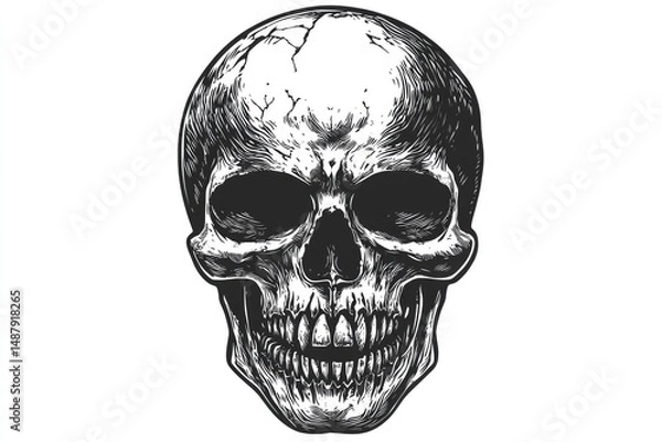 Obraz Detailed illustration of a human skull in grayscale.