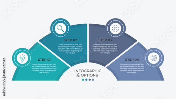 Obraz infographic 4 point stage template with half circle speedometer shape for slide presentation vector
