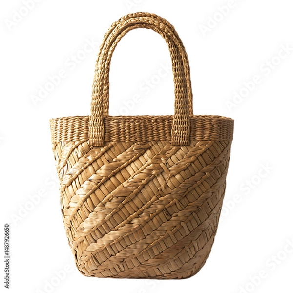 Fototapeta Elegant Straw Tote Bag with a Refined Delicate Weave Isolated on Transparent Background