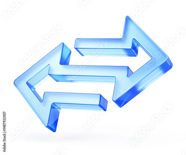 Obraz Double Blue arrow - 3d icon. Two different direction - 3d illustration