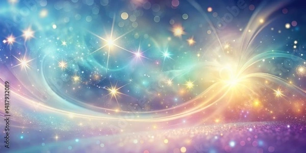 Fototapeta Vibrant swirling starlight in shimmering pastel hues against a blurred gradient background, evoking an ethereal cosmic atmosphere , Starlight, Ethereal