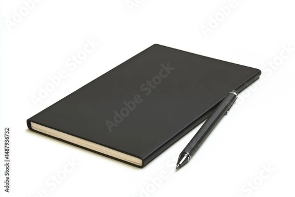 Fototapeta Black notebook with pen, ideal for journaling, note taking, and professional use.