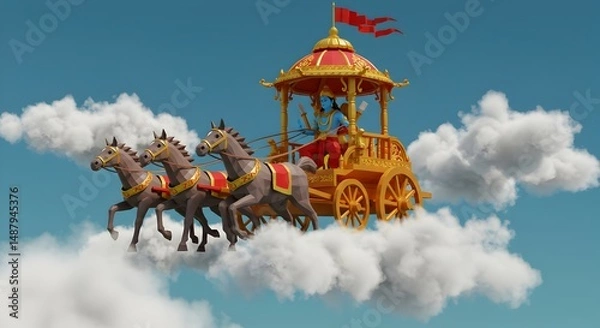 Obraz Krishnas Celestial Chariot A Divine Journey Through the Clouds