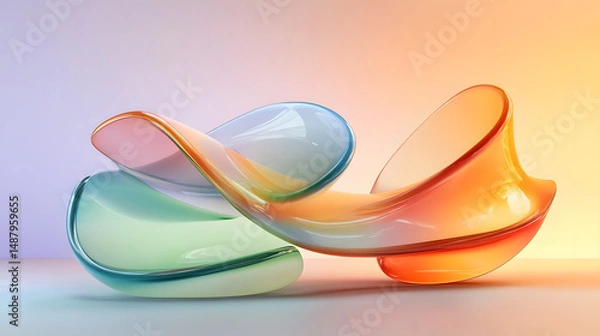 Fototapeta abstract 3D shapes floating on soft gradient background, digital art composition, colorful glossy materials, modern art design