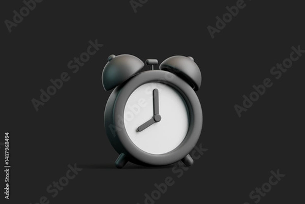 Obraz Black 3D alarm clock angled on dark background