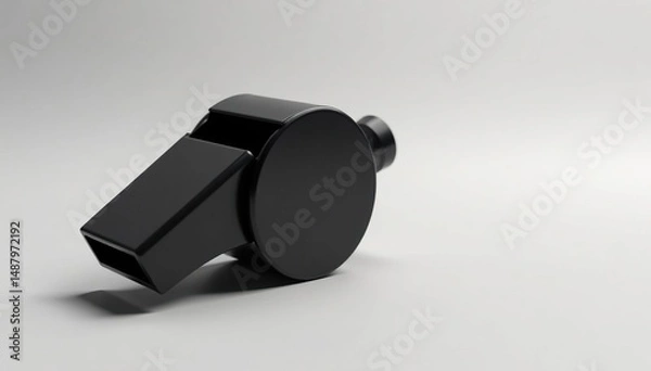 Obraz Classic black whistle, plastic, simple design, clean background , signal, whistle