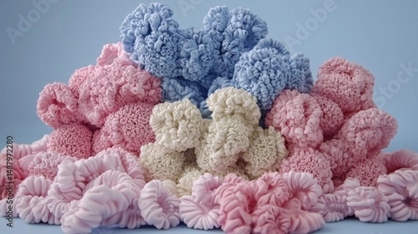 Obraz Colorful crocheted coral reef structures displayed against a backdrop.