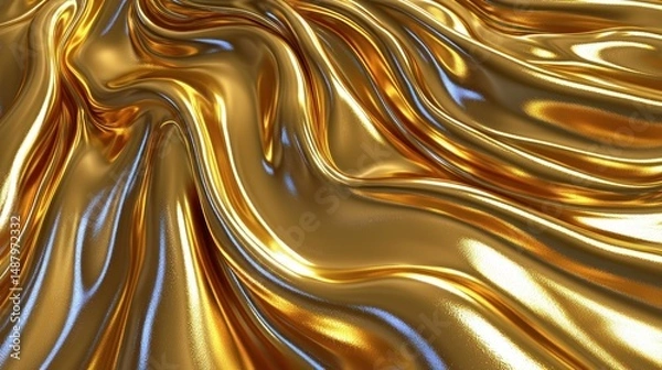 Obraz Golden fabric drapes in flowing, smooth folds.