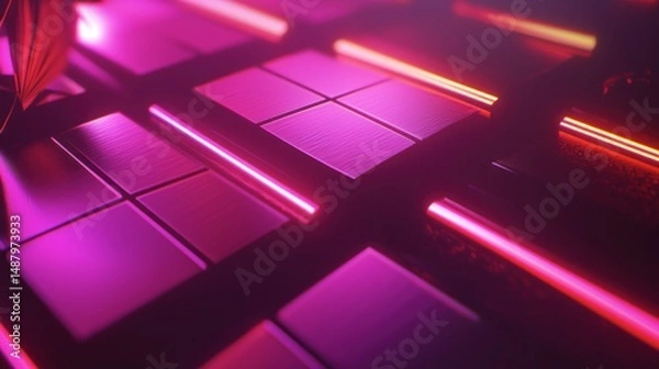 Obraz Abstract geometric design with vibrant neon lights.