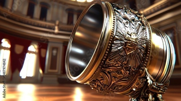 Obraz Ornate, metallic cup within a grand hall.