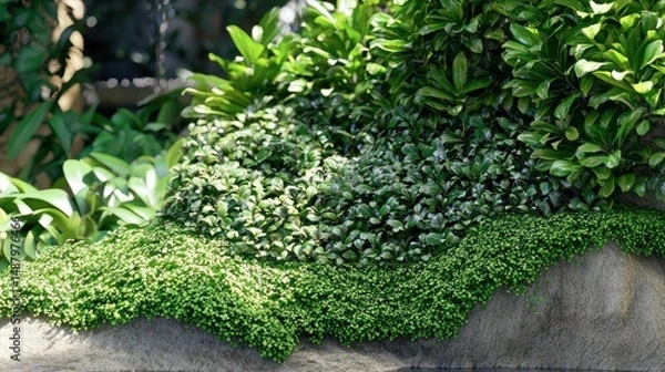 Obraz Lush greenery cascading over a stone surface.