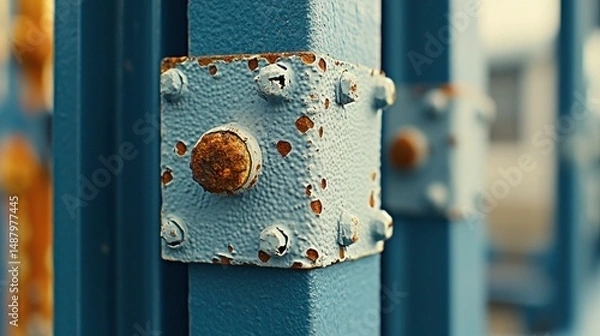 Obraz Close-up view of rusted metal corner joint.