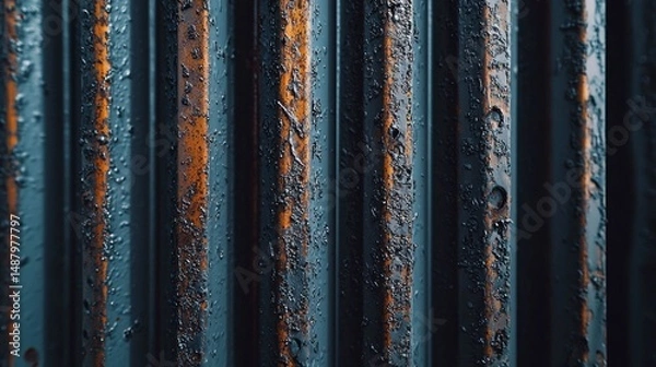 Obraz Rusty corrugated metal panels in a close-up view.